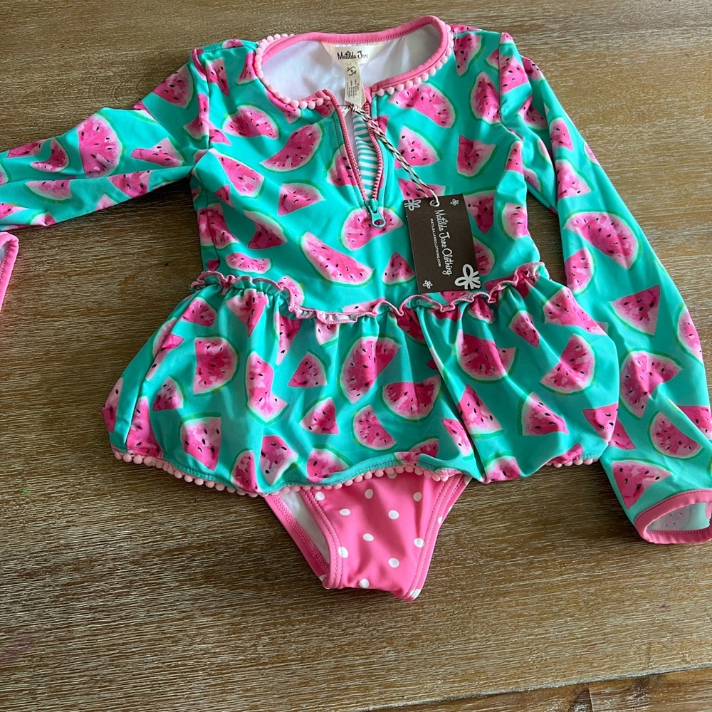 Matilda Jane Pink and Green One Piece Swim with Watermelon Print